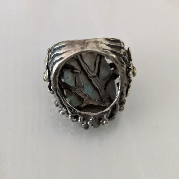 Artisan ring, size 7, silver platted, stone Labradorite, size apx. 3x2 cm - Picture 3 of 9